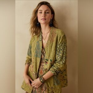 Natural Choice Vintage Green‎ Floral Patchwork Jacket, Women's Size XL